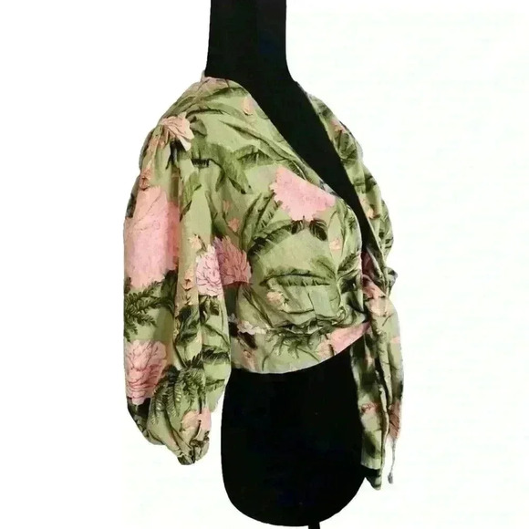 Agua Bendita For Taget Womens Green Floral Print Tropical Front Tie Top XXL - Picture 3 of 12